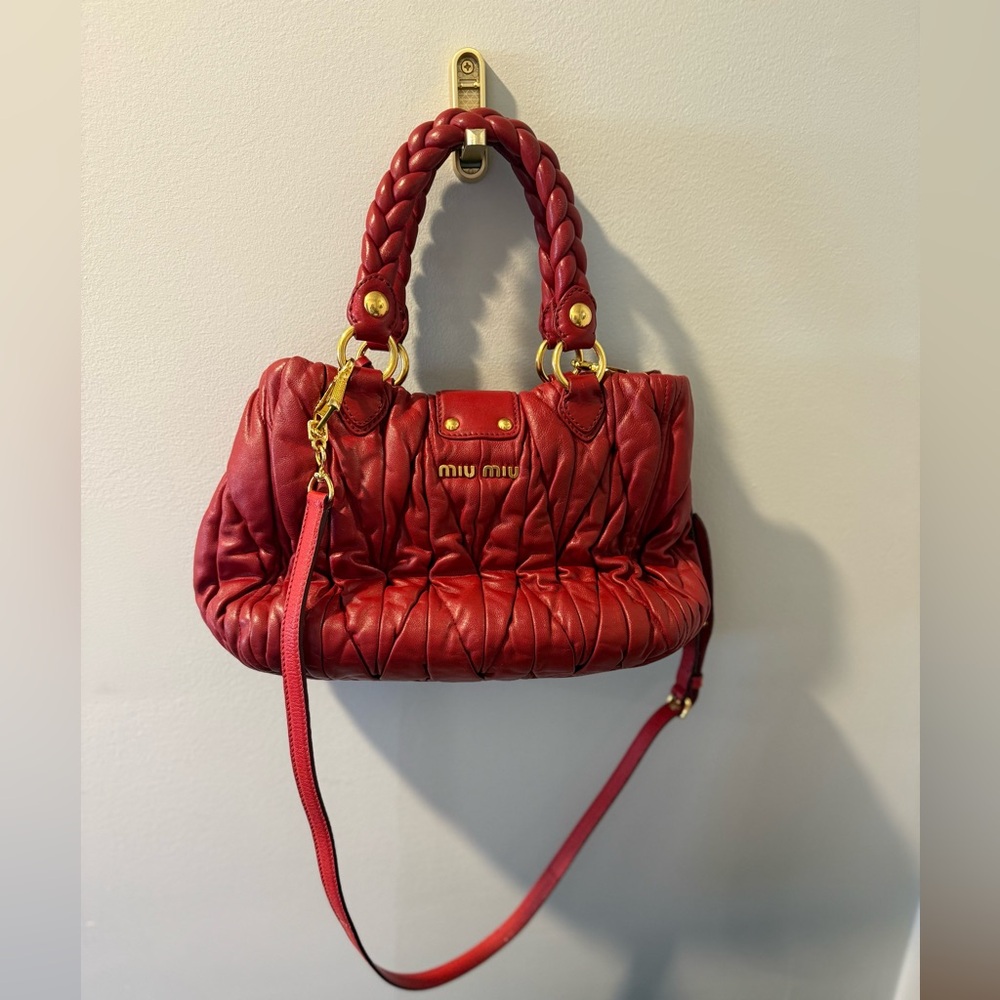MIU MIU Matelassé Vitello Lux Red 2WAY Handbag Shoulder bag - Picture 2 of 7